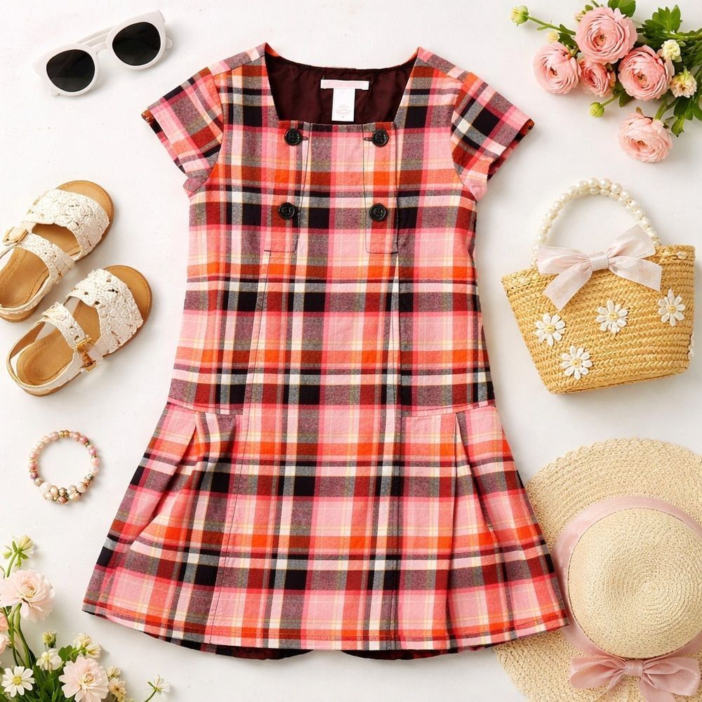 Janie and Jack Girls Plaid Dress Size 6 | Light Flannel Cotton Lined